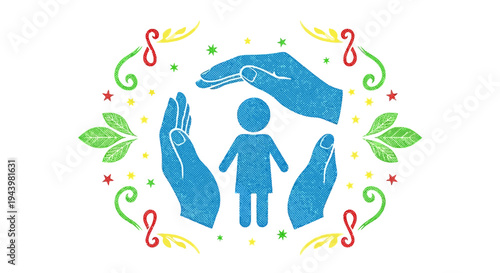 Hands protecting a small person.