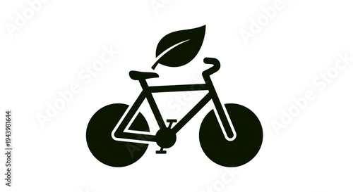 Green bicycle with leaf symbol for eco friendly transport.