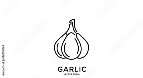 Black line art icon of a garlic bulb, a popular spice and cooking ingredient. Minimalist vector illustration for food and healthy eating.