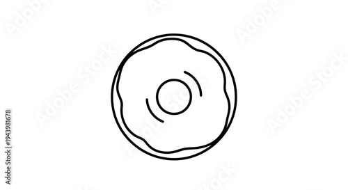 Simple black and white line art donut icon. Outline vector illustration of a sweet pastry dessert, bakery food symbol.