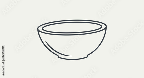 Simple empty bowl line art vector illustration. Minimalist drawing of a kitchen container or serving dish for food concept.