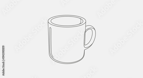 Simple minimalist line art illustration of a coffee mug or tea cup icon. Outline drawing of a beverage container for design elements.