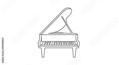 Minimalist grand piano line art icon. Simple musical instrument outline drawing for music, concert, performance, and classical themes.