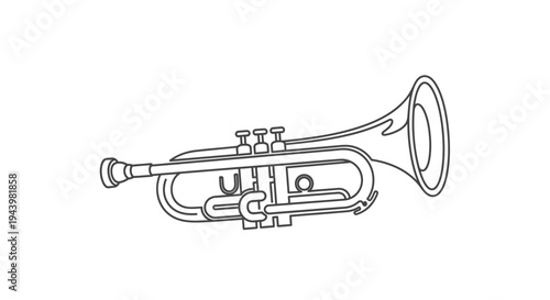 Line art illustration of a classic trumpet, a musical brass instrument. Ideal for music education, jazz, and orchestral themes.
