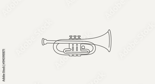 Simple Line Art Trumpet Illustration. Minimalist Musical Instrument Outline. Brass Wind Instrument Icon Vector Graphic.