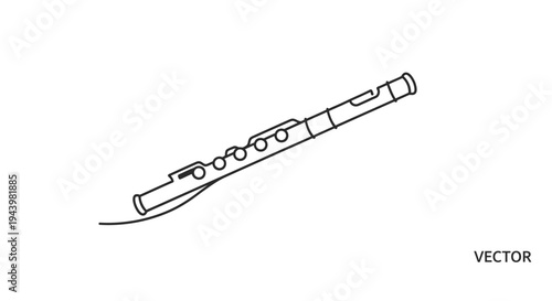 Flute musical instrument line art vector icon. Simple black outline drawing of wind instrument on white background, music illustration.