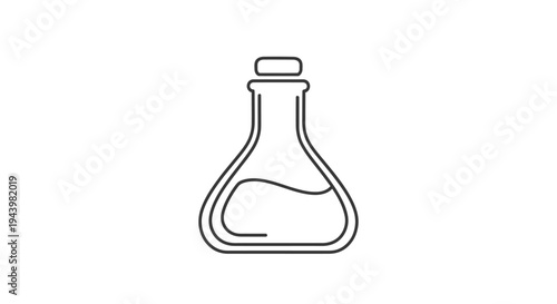 Science laboratory flask outline icon with liquid. Chemistry experiment and research symbol. Scientific equipment illustration.