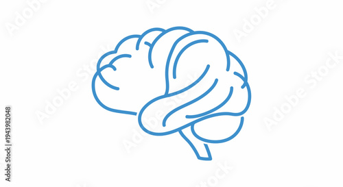 Brain icon illustration for intelligence, thought, and mental processes. Minimalist blue outline graphic.