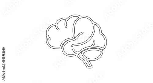 Detailed line art illustration of a human brain, symbolizing thought, intelligence, memory, and cognitive processes on white background.