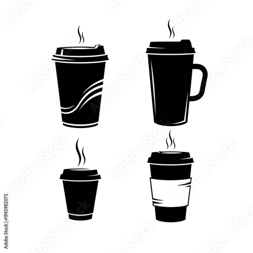 Four Different Coffee Cups With Steam Rising