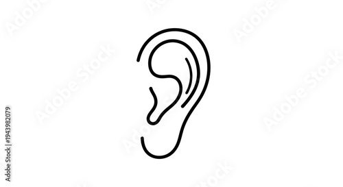 Human Ear Line Art Illustration - Simple Vector Icon for Hearing, Listening, and Auditory Health Concepts on White Background