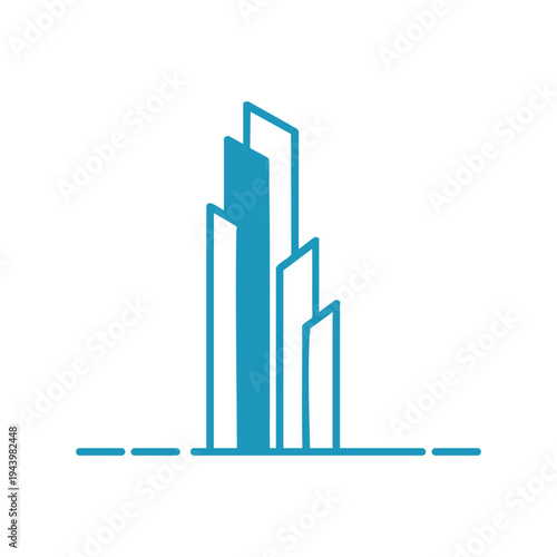 Modern Blue Cityscape and Skyscraper Graphic, vector, illustration, silhouette.