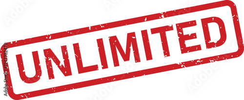 Red grungy UNLIMITED rubber stamp with a textured border isolated on a pristine white background