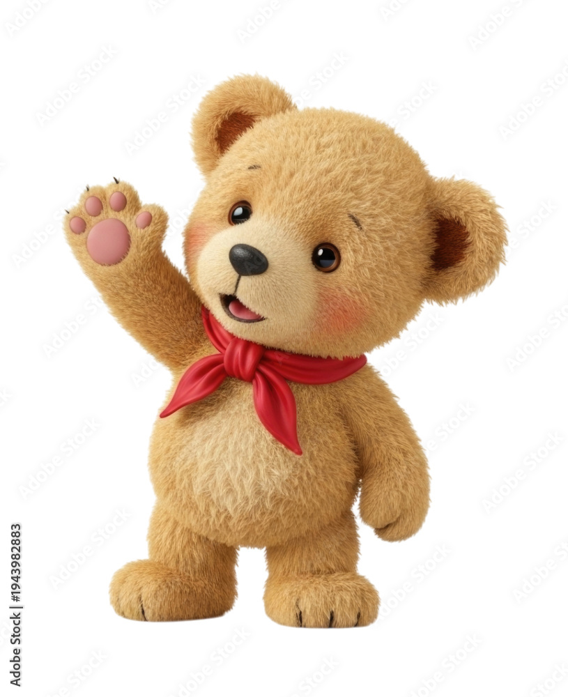 Obraz premium 3d teddy bear with red bow cutout isolated on transparent bg, png