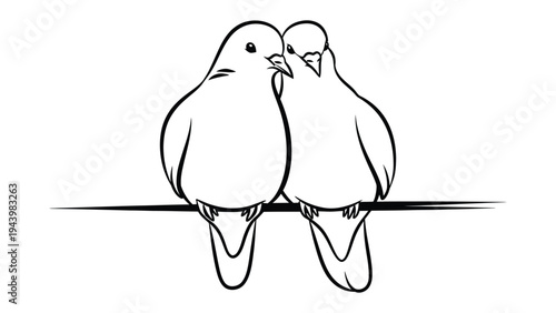 Dove Couple Sketch: A minimalist sketch of a pair of doves perched side-by-side on a delicate wire, symbolizing peace and companionship.