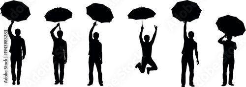 Silhouette of cheerleaders performing with pom poms in various dynamic poses