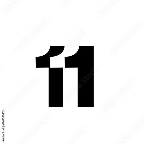 Modern Minimalist Black and White Number 11 Graphic Design Element with Negative Space