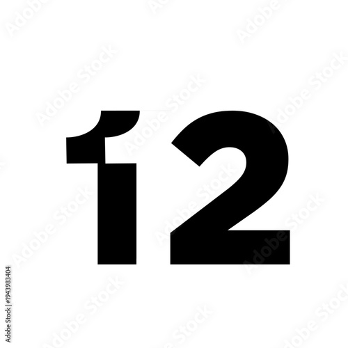 Bold Black Number Twelve on White Background Graphic Illustration