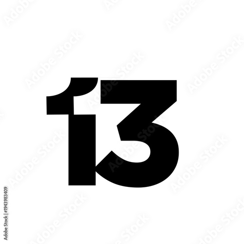 Geometric Number 13 in Black and White Abstract Design