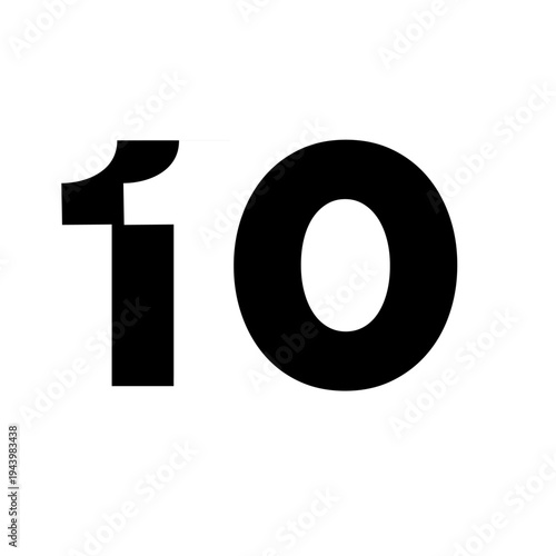 Bold Black Number 10 Numeric Digit Isolated on White Background