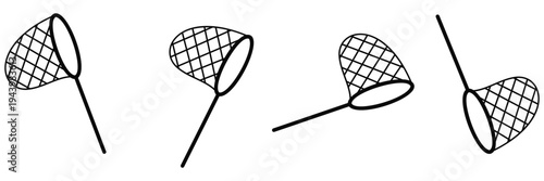 Butterfly Net Icon Set Vector – Insect Catching Net Line Art Collection for Outdoor Nature and Summer
 Activities Design