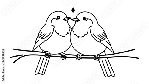 Loving Birds: Two adorable birds perched together on a delicate branch, their beaks gently touching in a symbol of enduring affection, with a star shining above, representing love and connection.