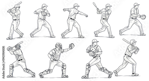 Baseball Player Poses: Batting, Pitching, Catching, Hitting Actions