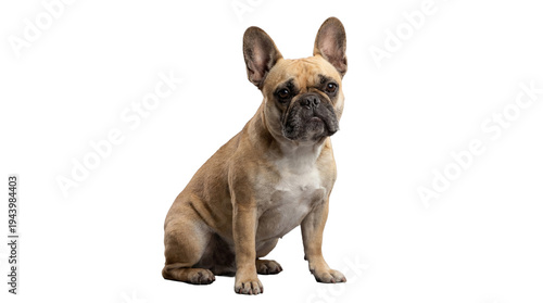Photos french bulldog dog sitting calmly and looking forward, studio portrait on a pure