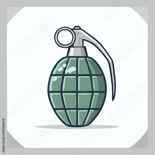 Illustration of a hand grenade with a safety lever and pin for explosion or warfare