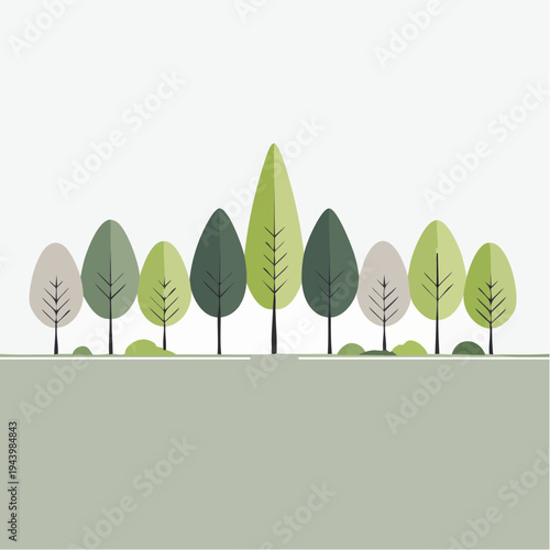 Stylized green trees in a minimalist forest illustration, perfect for natural landscape designs and eco-friendly concepts