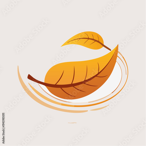 Stylized graphic of warm autumnal leaves gracefully swirling, embodying seasonal change and organic flow