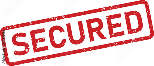 Red rubber stamp displaying the word SECURED in uppercase letters with a distressed texture on a clean white background