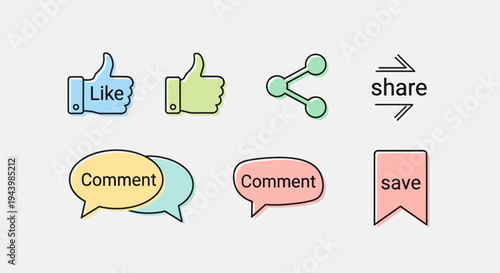 Social media icons and symbols.