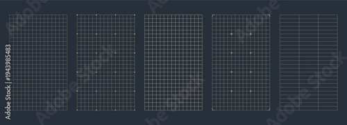 Set of technical blueprint grid paper templates. Architectural construction line drawing background. Engineering layout document elements for professional design and structural planning task.