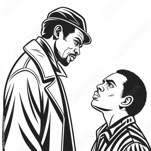 Two men face off in dramatic confrontation.