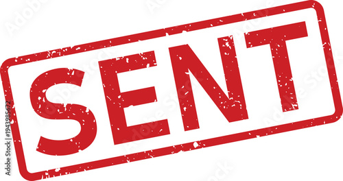 Red rubber stamp displaying the word SENT in uppercase letters with a distressed texture on a bright white background