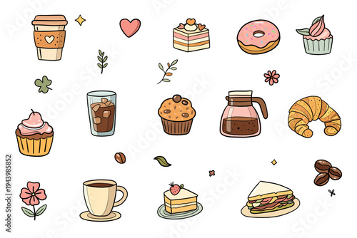 Coffee and Bakery Food Set Vector Illustration