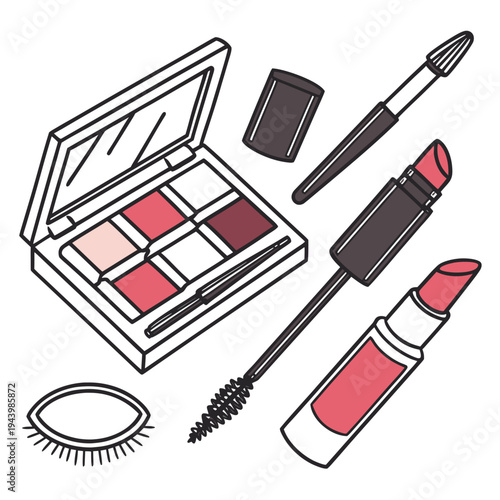 Makeup palette and cosmetic items are displayed.