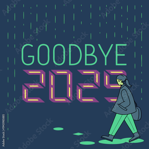 Figure walks away from the year 2029 text.