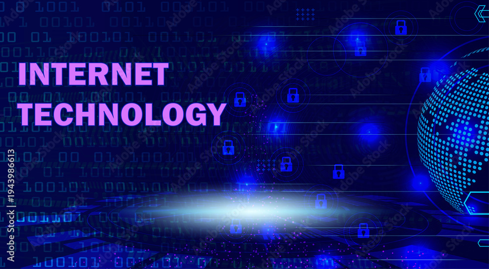 Obraz premium Internet Technology Concept with Digital Earth Globe and Binary Code on Blue Background for Global Network and Data Security