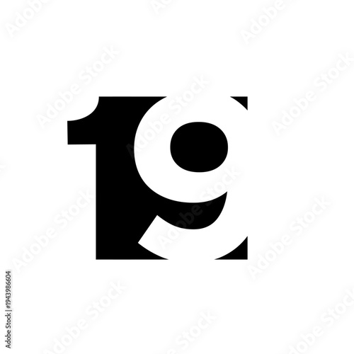 Bold Graphic Number 19 Icon in Minimalist Negative Space Design