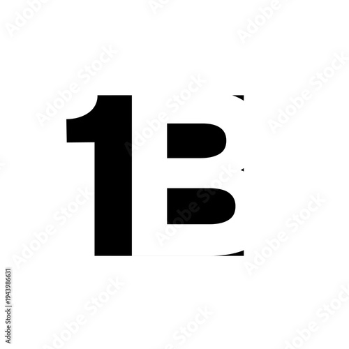 Black Number 1 and Uppercase Letter B on White Background - Modern Graphic Element