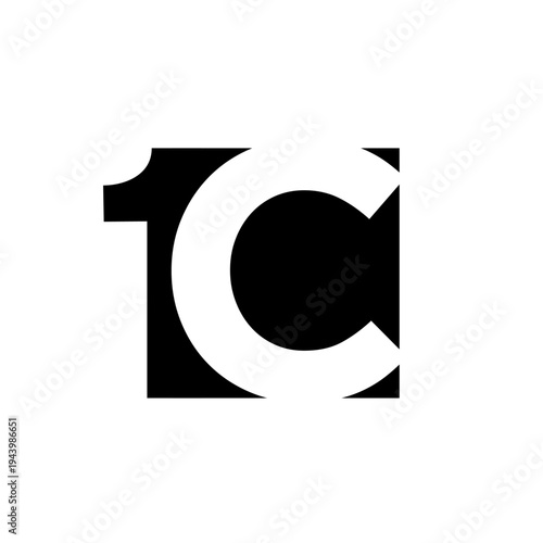 Abstract 1C Logo Design Combining Number One and Letter C in Minimalist Black and White Graphic