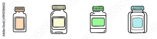 Four colorful jars with different colored liquids on a white background