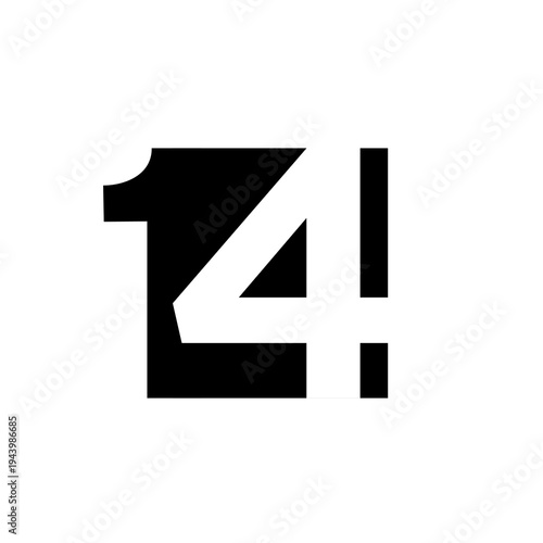 Number 14 with Exclamation Mark Graphic Design in Black and White