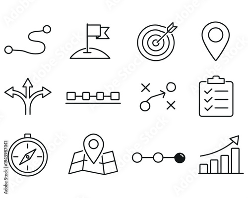 Roadmap icon set. Outline icons collection. Editable stroke. Vector illustration 