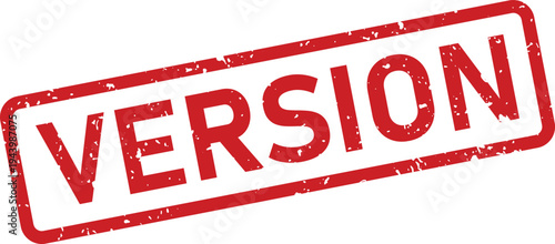 Red VERSION text inside a grunge textured rectangular rubber stamp on a clean white background
