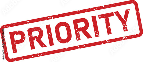The word PRIORITY is visibly marked on a red grunge effect rubber stamp against white