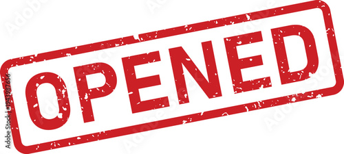This bold red rubber stamp displays the word OPENED, conveying availability or a completed action