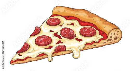 Delicious Pepperoni Pizza Slice with Melting Cheese and Red Sauce - Isolated